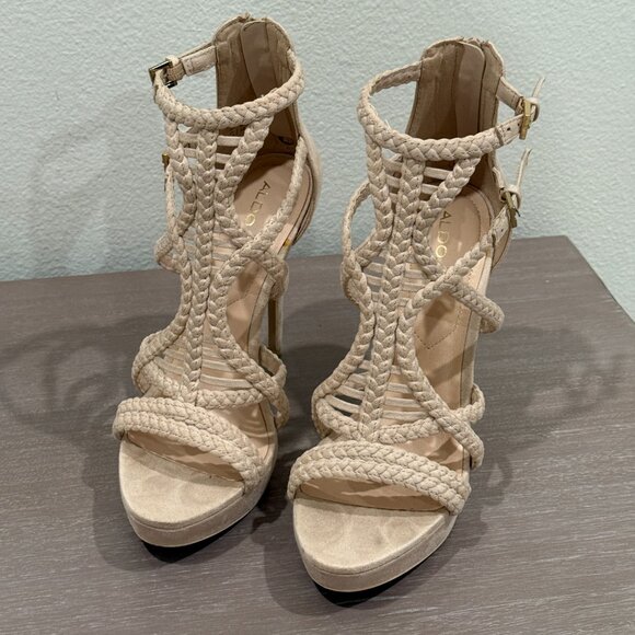 Aldo Braided Platform Faux Suede High Heels - Picture 3 of 12